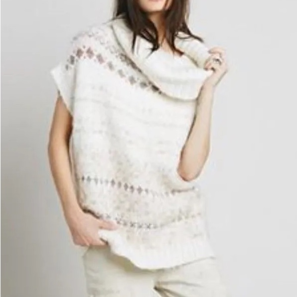 Free People Ivory Fairisle Maiden Ivory Comb Cowl Neck Sweater vest